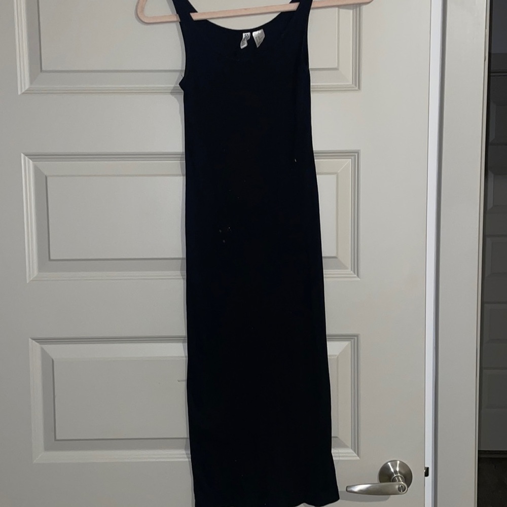 Black ribbed midi dress. Tank